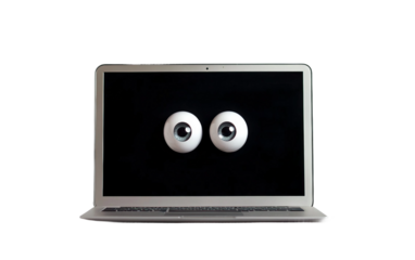 Silly Googly Eyes Attached to Laptop Display for a Lighthearted Joke and Creative Workspace Humor isolated on transparent background PNG