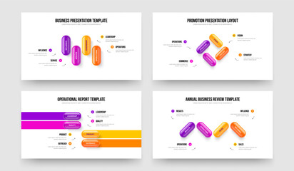Enterprise Forecast 4 Step Diagram Frame Template Bundle. Professional Proposal Four Element Infographic Presentation Layout Vector Illustration Set.