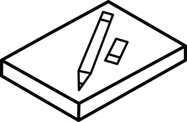 Isometric paper pencil eraser vector illustration for drawing and writing design