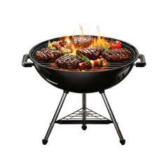 Delicious Barbecue with Sizzling Flames and Grilled Meats and Vegetables