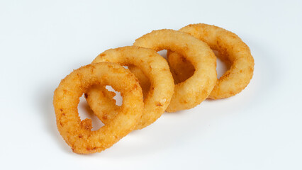 Fried onion rings isolated on white