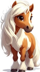 Cute cartoon pony with long white mane and tail