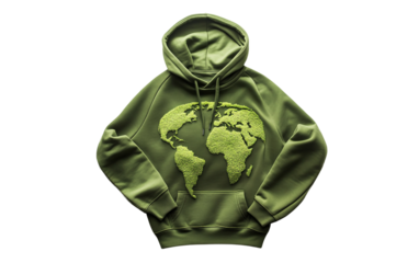 Eco-Friendly Green Hoodie Featuring Earth Day Design Highlighting Conservation, Sustainability, and Nature Protection isolated on transparent background PNG