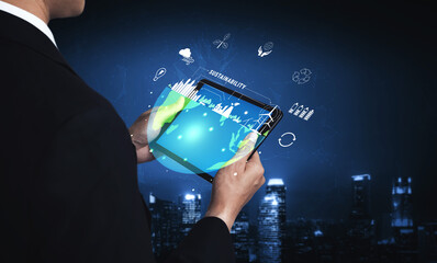 The concept of sustainability with green energy for environmental protection. A vision of a smart...