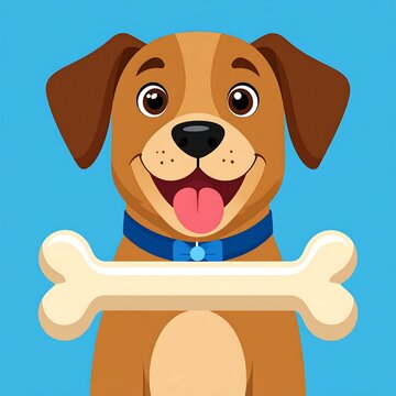 Happy puppy with bone on a blue background