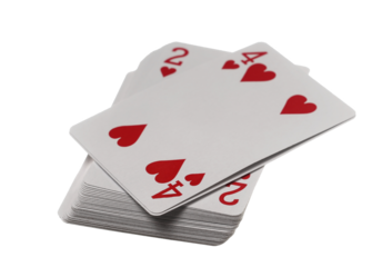 deck of cards for poker and gambling flying, isolated on white, clipping path