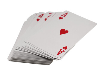 Playing cards for poker and gambling, series of hearts isolated on white background with clipping path
