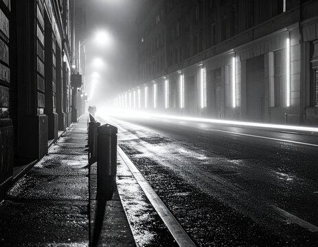 Fototapeta Monochrome neon-lit street - minimal composition 