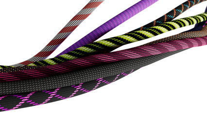 Close-up of Bright Neon Patterned Cables Flowing Dynamically