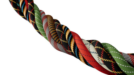 Twisted Strand of Colorful Cables with Plaid and Tartan Patterns