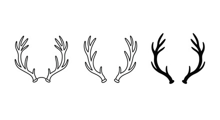 Four distinct black and white illustrations of deer antlers are shown