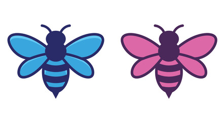 Two cartoon bees one blue and one pink side by side