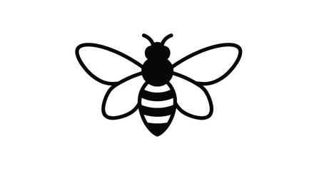Simple black and white illustration of a bee in flight detailed design