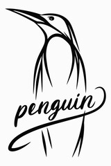 Stylized penguin illustration with cursive text "penguin"  
