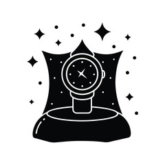 Luxury wristwatch on pillow black silhouette vector art illustration