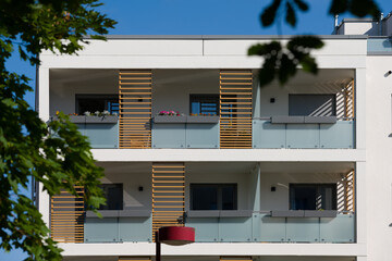 Exterior of a modern residential building with balconies