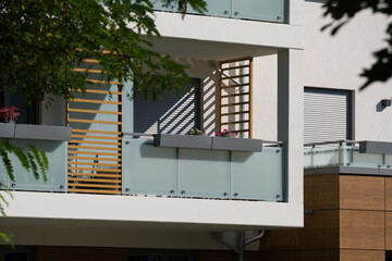 Exterior of a modern residential building with balconies