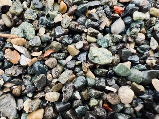 Textured Gravel Showing Assorted Colors and Smooth Surfaces Close Up