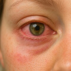 Inflamed Red Eye Showing Conjunctivitis in Close-up Macro View