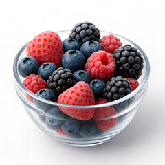 Assortment of Frozen Berries in Glass Bowl on White Background
