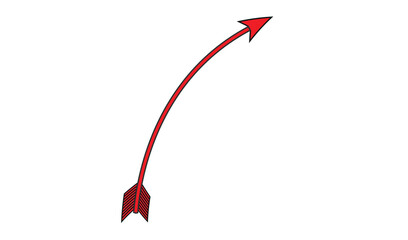Red arrow curving upwards on a white background