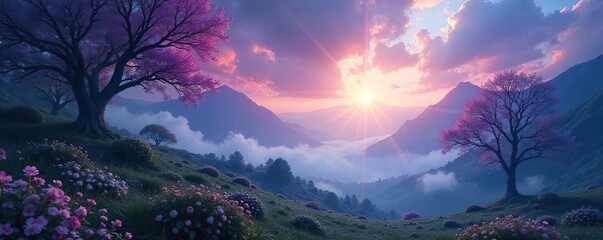 Serene Ethereal Landscape Vibrant Nature Photo Evoking Peace, Mindfulness, and Spiritual Exploration. Ideal for Meditation, Wellness, and Hope-themed Projects.