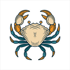Hand-drawn Cancer zodiac sign illustration featuring a stylized crab with bold outlines and vintage colors. Great for astrology, horoscope, and ocean-inspired artwork. Part of set.
