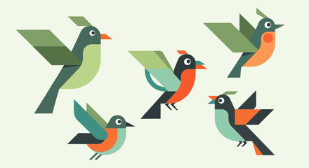 Stylized Geometric Birds in Flight Collection.