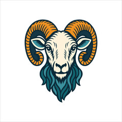 Hand-drawn Aries zodiac sign illustration with stylized ram head, bold lines, and vintage colors. Perfect for astrology, horoscope, and tattoo design themes. Part of set.