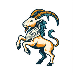 Hand-drawn Capricorn zodiac sign illustration featuring a stylized mountain goat with bold lines and vivid tones. Perfect for astrology, strength, and ambition themes. Part of set.