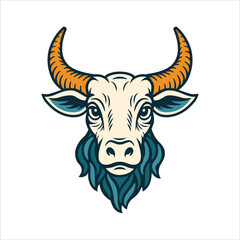 Hand-drawn Taurus zodiac sign illustration featuring a stylized bull head with horns and bold lines. Ideal for astrology, tattoo, or decorative design projects. Part of set.