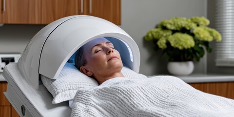 futuristic therapies, presenting a therapeutic android with artificial reproductive chamber in a modern medical setting for psychological support