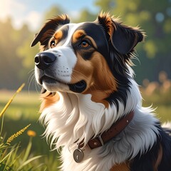 Portrait of a tri-colored dog