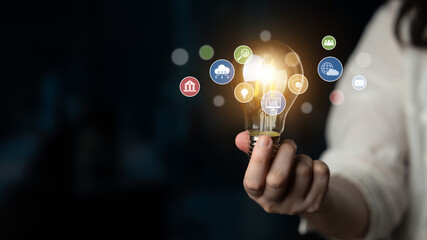 Set of business and digital service icons representing finance, cloud, analytics, email, communication, ecommerce, cybersecurity, and global connectivity in a modern ecosystem Latch