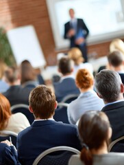 Fototapeta premium Business Professionals Attending a Conference Presentation Focused on Networking and Growth Strategies in a Modern Venue