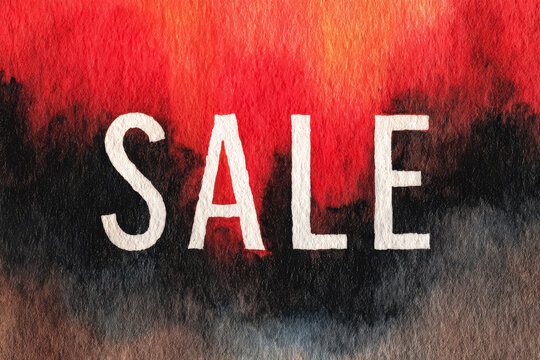Vibrant watercolor illustration featuring bold sale text against a warm autumn background