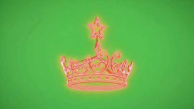 Radiant Royalty: An intricately designed crown, symbolizing royalty and achievement, is rendered in a striking neon hue against a vibrant green backdrop.