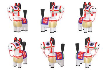 干支のイラスト素材　午年　馬の首振り人形（1）　カット六点セット