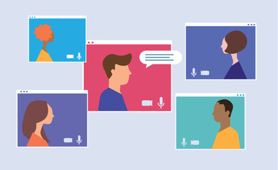 Video conference call of a business group meeting. Remote work. Work from Home, Online webinar. Social distancing. Online technology