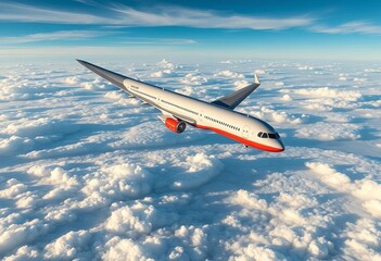 Fototapeta premium Jetliner soaring above a breathtaking, turbulent sea of clouds, weather, transportation