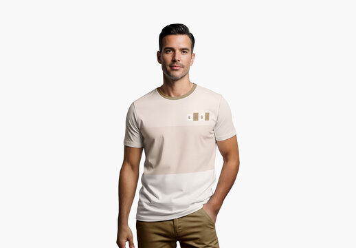 Male Model in T-Shirt Mockup with Jeans