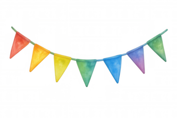 Watercolor rainbow bunting flags, celebrating lgbtq+ pride, diversity, inclusion, party, festival, and holiday decoration