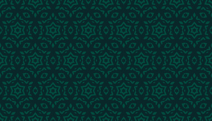 Luxury vector ornamental seamless pattern. Dark green abstract floral geometric background texture with stars, diamonds, grid, lattice. Stylish ornament in oriental style. Repeated design for print
