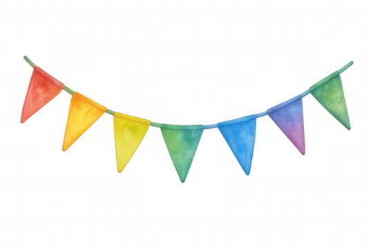 Watercolor rainbow bunting flags, celebrating lgbtq+ pride, diversity, inclusion, party, festival, and holiday decoration