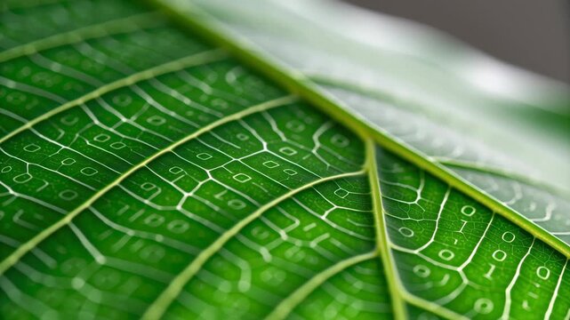 Intricate patterns green leaves highlight beauty of nature, showcasing carbon awareness through training algorithms and their connection to