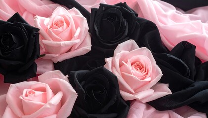 Pink and black roses on sheer fabric