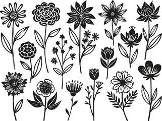 Charming hand drawn floral illustration with delicate botanical elements and vibrant color accents