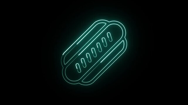 Glowing neon line Hotdog free animated icon. Food animation HD video isolated on black background.