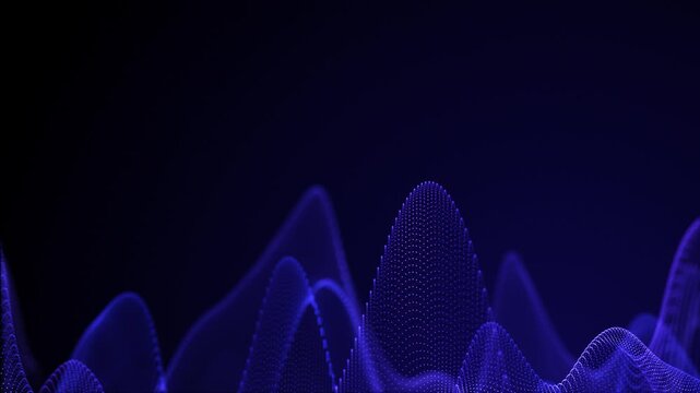 Blue cryptocurrency background. Falling stocks, sports betting. Data flow. Waves from the bottom of the screen. Clean blue looped background, glowing, energetic, bright, abstract background of small