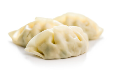 Traditional japanese gyoza dumplings isolated on white background.